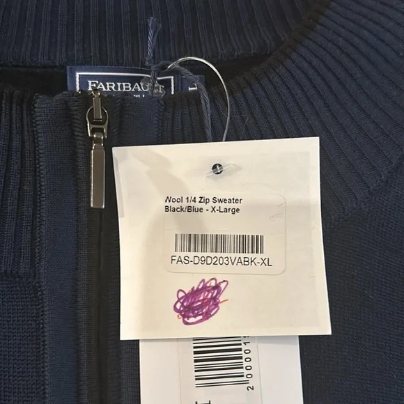 Fairbault Woolen Mill Co Wool Ribbed Quarter Zip Sweater New Navy Blue Size XL